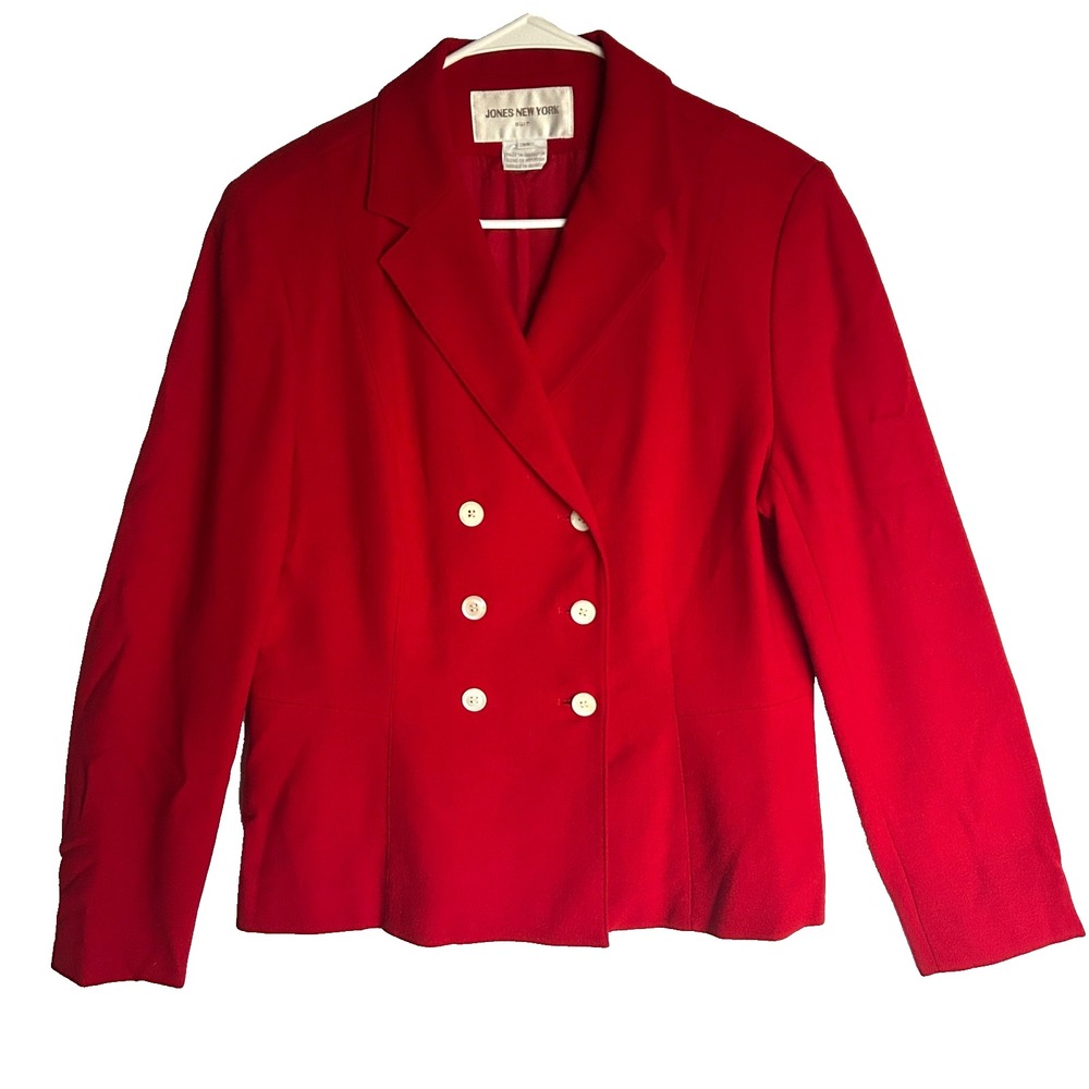 VTG Jones New York Wool Jacket Women 10 M Double Breasted Worsted Cropped Blazer